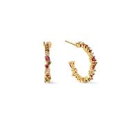 SINGULARU - Pendientes Aro Estellar Colors. Plata de Ley Acabado en Baño en Oro de 18 Kt y Circonitas. Cierre Tuerca a Presión. Joyas para Mujer