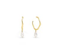 SINGULARU - Pendientes Aro Menorca Pearl. Latón con Acabado Baño de Oro de 18kt y con Perlas Cultivas. Cierre Tuerca a Presión. Joyas para Mujer