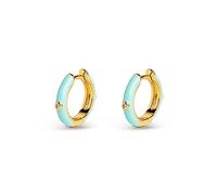 SINGULARU - Pendientes Aro Spark Sky Enamel. Latón Acabado en Baño en Oro de 18 Kt y Circonitas. Cierre Congo. Joyas para Mujer