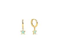SINGULARU - Pendientes Aro Star Sky Enamel. Plata de Ley Acabado en Baño en Oro de 18 Kt. Motivo Estrella Cierre Congo. Joyas para Mujer