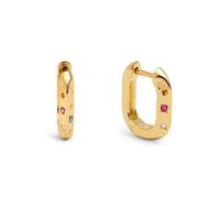 SINGULARU - Pendientes Aro Starla. Latón con Acabado en Baño Oro de 18Kt. Rectangulares con Circonitas de Colores. Cierre Click. Joyas para Mujer