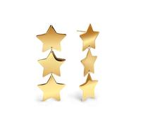 SINGULARU - Pendientes Big Stars. Acero con Acabado en Baño Oro de 18Kt. Colgantes con Estrellas. Cierre Silicona. Joyas para Mujer