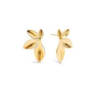 SINGULARU - Pendientes Camila. Acero con Acabado en Baño Oro de 18Kt. Motivo Flor y Cierre de silicona bañado en Oro de 18kt. Joyas para Mujer