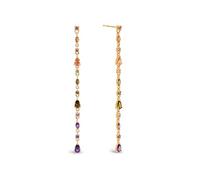SINGULARU - Pendientes Cascade Glam. Latón con Acabado en Baño Oro de 18Kt. Largos con Circonitas. Cierre Silicona. Joyas para Mujer