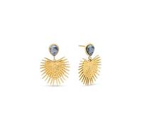 SINGULARU - Pendientes Catalina Verde. Acero con Baño en Oro de 18 Kt y Piedra Natural. Joyas Para Mujer.