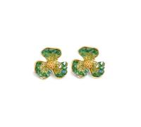 SINGULARU - Pendientes Clover. Flor en Latón con Acabado en Baño Oro de 18Kt Estilo Botón Maxi con Cristales de Colores. Joyas para Mujer