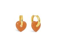 SINGULARU - Pendientes Corazón Jade. Latón con Acabado en Baño Oro de 18Kt. Motivo Corazón en Piedra Natural Jade Naranja. Cierre congo/click. Joyas para Mujer