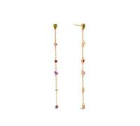 SINGULARU - Pendientes Drop Glam. Latón con Acabado en Baño Oro de 18Kt. Largos con Circonitas. Cierre Silicona. Joyas para Mujer