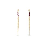 SINGULARU - Pendientes Falling Fairy Granate. Latón con Acabado en Baño Oro de 18Kt. Largos con Piedras Naturales de Color Granate. Joyas para Mujer