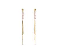 SINGULARU - Pendientes Falling Fairy. Latón con Acabado en Baño Oro de 18Kt. Largos con Piedras Naturales Rosas. Joyas para Mujer