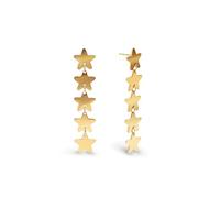SINGULARU - Pendientes Five Stars. Acero con Acabado en Baño Oro de 18Kt. Largos con Motivo Estrellas Joyas para Mujer