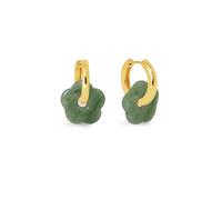 SINGULARU - Pendientes Flor Jade. Latón con Acabado en Baño Oro de 18Kt. Motivo Flor en Piedra Natural Jade Verde. Cierre congo/click. Joyas para Mujer