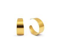 SINGULARU - Pendientes Giorgia. Acero con Acabado en Baño Oro de 18Kt. Aro Grandes y Planos. Cierre silicona bañado en Oro de 18kt. Joyas para Mujer