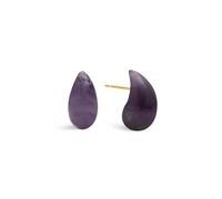 SINGULARU - Pendientes Gota Midnight. Latón con Acabado en Baño Oro de 18Kt. Motivo Piedra Natural Cuarzo. Cierre Silicona. Joyas para Mujer
