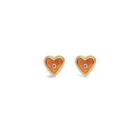 SINGULARU - Pendientes My Heart. Latón con Acabado en Baño Oro de 18Kt. Motivo Corazón y Detalles en Circonita y Esmalte. Cierre Silicona. Joyas para Mujer