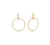 SINGULARU - Pendientes Ophelia. Latón con Acabado en Baño Oro de 18Kt. Grandes de Aro con Detalles en Circonitas. Cierre Silicona. Joyas para Mujer