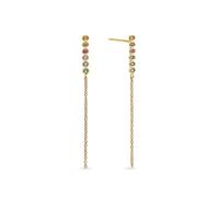 SINGULARU - Pendientes Orbit. Latón con Acabado en Baño Oro de 18Kt Largos con Circonitas de Colores. Cierre Silicona. Joyas para Mujer