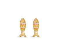 SINGULARU - Pendientes Pez Color. Latón con Acabado en Baño Oro de 18Kt. Detalles Esmalte y Motivo Pez. Cierre Silicona. Joyas para Mujer