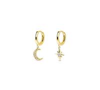 SINGULARU - Pendientes Polar Moon Spark. Plata de Ley 925 con Acabado Baño de Oro de 18 Kt. Cierre Congo. Joyas para Mujer