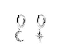 SINGULARU - Pendientes Polar Moon Spark Plata. Plata de Ley 925 con Acabado Baño de Rodio. Cierre Congo. Joyas para Mujer