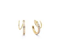 SINGULARU - Pendientes Swirl. Acero con Acabado en Baño Oro de 18Kt. Forma de Espiral y Circonitas. Cierre Gancho. Joyas para Mujer