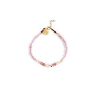 SINGULARU - Pulsera Amulet Rose Quartz. Acero bañado en Oro 18Kt y Piedras Naturales. Joyas para Mujer