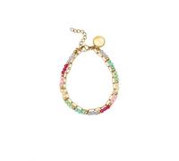 SINGULARU - Pulsera Doble Dye Dots Pastel. Acero con Baño en Oro de 18 Kt y Cristal. Joyas Para Mujer.