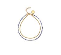 SINGULARU - Tobillera Doble Cleopatra Azul. Acero con Baño en Oro de 18 Kt y Piedra Natural. Joyas Para Mujer.