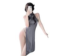 SINGUYUN Lencería china Cheongsam con estampado retro, disfraz sexy de anime para mujer, traje de babydoll Qipao (1020 gris)