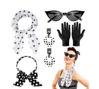 sinirttou Conjunto de accesorios de disfraz de 50 años, Accesorios Mujer Retro, diadema, bufanda, gafas, aretes, guantes para Retro Fiesta Carnaval(Negro)