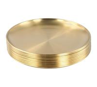 SINJEUN 10 platos llanos de acero inoxidable de 20 cm, platos redondos de metal cepillado dorado para camping, comer, barbacoa, carne, ensalada