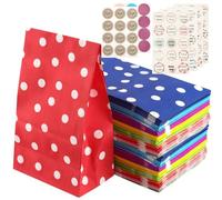 SINJEUN 100 bolsas de papel de lunares con 108 calcomanías, bolsas de regalo multicolor para cumpleaños, aniversario, Navidad, Pascua, 13 x 8 x 24 cm