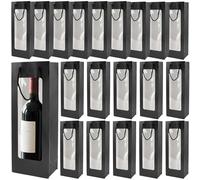 SINJEUN 20 bolsas para botellas de vino con ventana, color negro con asa, bolsas de regalo para botellas de vino, bolsas de regalo para fiestas, bodas
