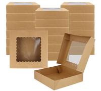 SINJEUN 20 cajas marrones para tartas de 26 x 26 x 6,35 cm, cajas de repostería de 10,24 pulgadas con ventana, cajas de cartón para postre de galletas para embalaje de regalo