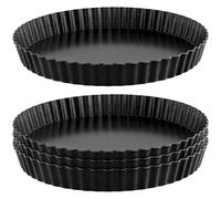 SINJEUN 4 Moldes para Tartas con Base Elevadora, 20 cm Redondos Antiadherentes Acero al Carbono, para Quiche, Pizza, Tartas de Frutas