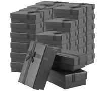 SINJEUN 48 cajas de regalo de joyería negras, cajas rectangulares de 8 x 5 x 3 cm con tapas y nudo de lazo para guardar pulseras, anillos, pendientes, collares