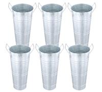 SINJEUN 6 cubos de flores galvanizados, 11 x 23 cm, jarrones de metal plateado con asa, jarrones de mesa, cubos florales para el hogar, boda, centro de mesa, decoración y exhibición de flores