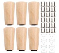 SINJEUN 6 PCS 10cm Patas de los Muebles de Madera, Patas del sofá de Madera con Placa de Montaje, Patas de Madera cónicos pies de Muebles de reemplazo