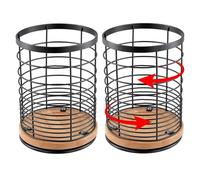 SINJEUN Juego de 2 organizadores giratorios para utensilios de cocina, 13,5 x 18,5 cm, color negro, metal y madera, soporte para utensilios de cocina, soporte para utensilios de cocina, para recoger