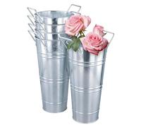 SINJEUN Juego de 5 jarrones de metal galvanizado, 11 x 23 cm, cubo de metal con asa, cubo de metal, jarrón vintage para arreglos florales, despertar, decoración