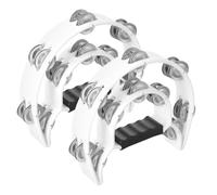 SINJEUN Paquete de 2 panderetas blancas de doble fila de 23 x 20 cm, pandereta de media luna, jingles de metal, panderetas musicales de percusión de mano con mango ergonómico para principiantes