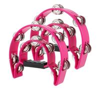 SINJEUN Paquete de 2 panderetas de doble fila de 10 pulgadas, pandereta musical de metal de media luna, percusión de mano con mango ergonómico para principiantes, iglesia, karaoke, fiesta