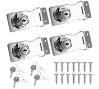 SINJEUN Paquete de 4 cerrojos y grapas con llave de 6,3 cm, candado de cobertizo, cerradura de puerta, cerradura de metal resistente para armario, puertas, ventanas