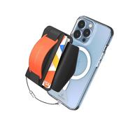 Sinjimoru [2022 Updated iPhone 14 Magnetic Phone Wallet for MagSafe, iPhone Card Holder with Cell Phone Kickstand & Phone Grip Strap for iPhone 12 13 & iPhone 14 Series. M-BGrip Clementine