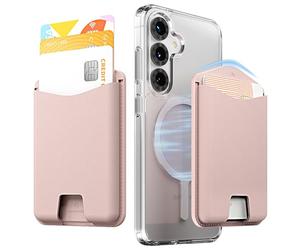 Sinjimoru Cartera magnética para teléfono móvil, funda de piel vegana premium para MagSafe 3 Card Holder compatible con iPhone 17 Pro Max Air 16 15 14 13 Series M-Viica, Rosa Arena, 9.75 x 6.5 x 0.85