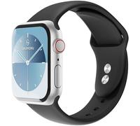 Sinjimoru Correas de silicona para Apple Watch, correas de silicona ajustables para Apple Watch Series 7/6/SE/5/4. Pulsera de silicona para Apple Watch 42/44 mm, color negro