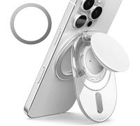 Sinjimoru Soporte de agarre para teléfono, compatible con MagSafe, anillo adaptador incluido, soporte de 3000 G para iPhone 17/16/15/14/13. Soporte M-Tap Tok blanco transparente