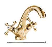 Sink Faucet, Single Hole Bathroom Tap, Cold Hot Double Handle Mixer, Brass Replacement Part, Reliable Stylish Fixture for Men and Women, Gold, Silver