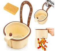 Sink Hanging Strainer Basket with Openable Bottom Cover, Sink Drain Strainer Self-Cleaning Faucet Hanging Filter Basket, Food Scraps, Fruit Rinsing, Sponge Storage & Kitchen Use (Brown)
