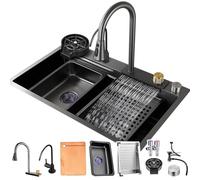 Sink hecho a mano de acero inoxidable - Single Bowl Bar & Kitchen Workstation Sink Thick Design 68x45x22cm Family-Friendly Complete Set Modern Style